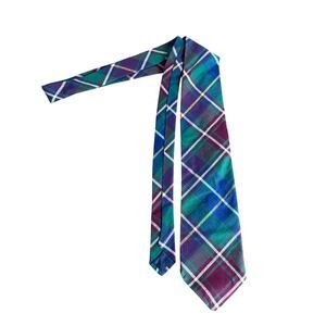 Vintage ROOSTER Brand 100% Cotton Made in USA jewel tone Plaid Standard neck tie